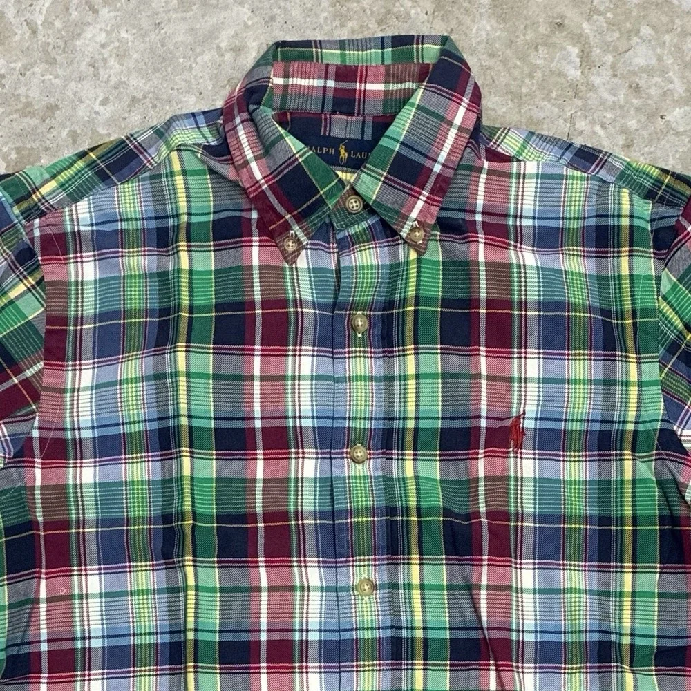Polo Ralph Lauren Shirt Mens Medium Plaid Button Up Classic Cotton Preppy